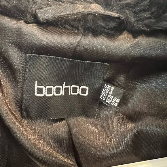 Black Faux Fur Coat Teddy Long Plush Winter Jacket Size US 4 Boohoo - Picture 3 of 3